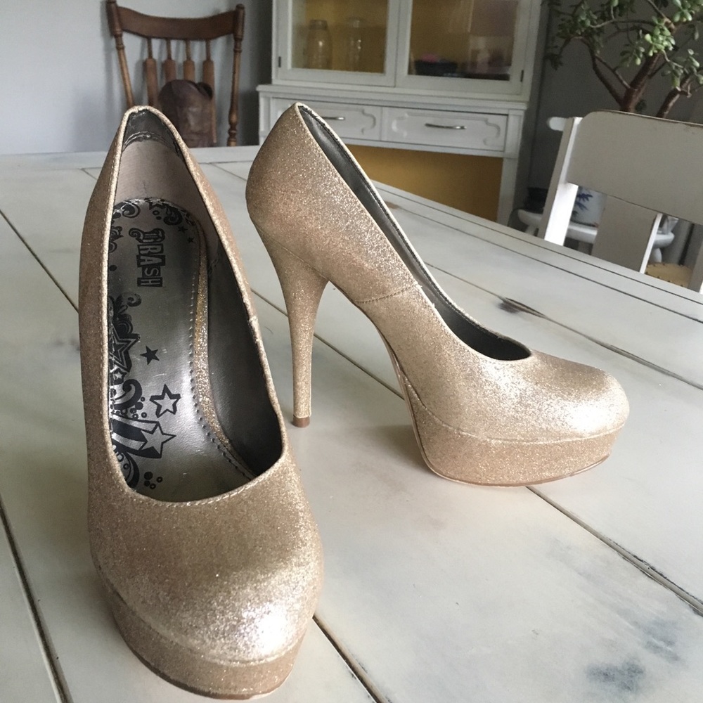 Gold glitter high heels